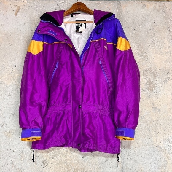 Vintage 90s north face gore Tex purple yellow elastic waist hooded coat large - Picture 2 of 11